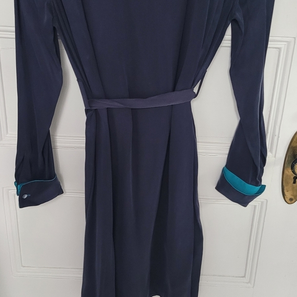 Equipment Ravena Navy Blue & Turquoise Silk Blend Dress - Size Medium NWT - Picture 4 of 10
